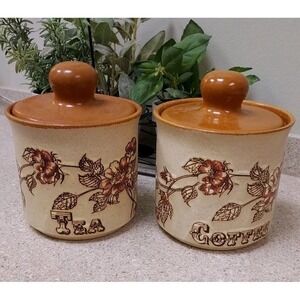 Ashdale Pottery Tea Coffee Canisters Set of 2 Floral Boho Vintage Tree Branch
